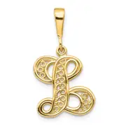 14k Yellow GoldY Polished Script Filigree Letter L Initial Pendant