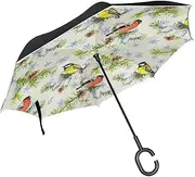Double Layer Inverted Umbrella Cars Reverse Umbrella Cardinal Bird Snowflakes Windproof UV Proof Travel Outdoor Umbrella