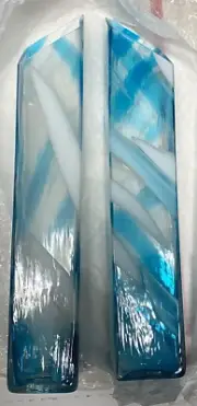2 Mikasa Rockswirl Collection Art Glass Vase Clear White Blue NIB Free Ship