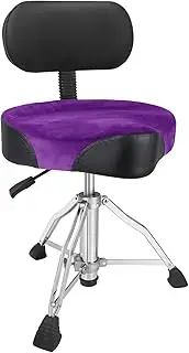 AKOLT Saddle Drum Throne with Backrest, Heavy Duty Drum Seat, Hydraulic Drum Stool, Height Adjustable Suede Drum Chair, Motorcycle Style, for Adults Drummers Purple