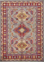 Light Blue/ Red Super Kazak Bedroom Rug 4'x6' Wool Handmade Rug Oriental Carpet