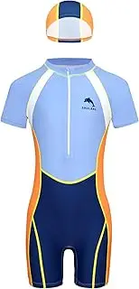 [FEESHOW] Kids Swimsuit Rash Guard Bathing Body with Swim Hat UPF 50+ Wetsuit Bathing Suit Beach Swimwear