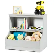 Giantex 2-Tier Toy Shelf Kids Toy Storage Cabinet w/Open Shelf Wood Organizer Play Room School Grey