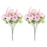 5 Branch Artificial Silk Peony Hydrangea with Stem, 2 Pack Fake Flowers, Pink