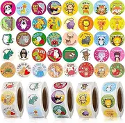 2500 Teacher Bonus Stickers for Children's School - Animal Cartoon Paper Stickers 1 Inch - 5 Rolls 40 Labels
