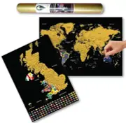 A3 Scratch Off World AND UK Map with Flags background - Deluxe Edition - 2 PACK