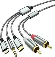Lightning to RCA Cable Audio Aux Adapter（2.3M）,RCA to 3.5mm Cable，USB C to 2 RCA Audio Cable， (3 in 1 Audio Cable) for Power Amplifier, Car, Home Theater, Speaker and More(Lightning Compatible)