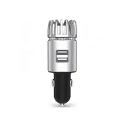 Car Air Purifier Ionizer, 12V Plug in Car Air Freshener Gadgets with Dual USB Charger Removes Cigarette Smoke, Pet and Food Odor, Ionic Ozone, Silver