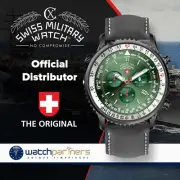 CX Swiss Military Thunderbolt Nero Chrono Watch 44mm PVD Case Green Dial