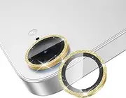 for iPhone 16e Camera Lens Protector, Individual Metal Ring Tempered Glass Lens Cover,[Strong Adsorption] Scratch Resistant Thin HD Clear Lens Cover, 1 Set-Gold Sparkly