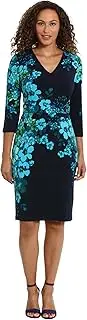 [London Times] Women's Flattering V-Neck 3/4 Sleeve Sheath Above The Knee