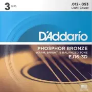 3 Pack - D'Addario EJ16- 3D Phosphor Bronze Light Acoustic Guitar Strings