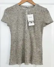 NWT! Zara Linen Blend Henley T-Shirt Oat Tan Small