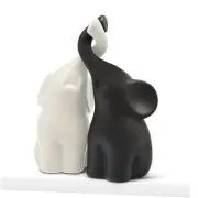 Set of 2 Loving Elephant Statue Figurine, 6" Elephant Ring Holder, Matte Black