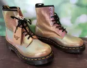 NEW Dr. Doc Martens Sand Rainbow Ray Gold Iridescent Suede Leather 1460 Boots 6