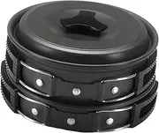 Perfk Camping Cookware Pot Pan Aluminum Alloy Cook Gear Nonstick Camping Cooking Set Included Carry Bag for Fishing Campfire Picnic