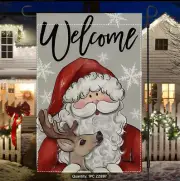Rustic Santa & Reindeer Christmas Garden Flag - Festive Winter Welcome Home