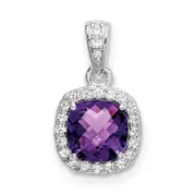 Sterling Silver Rh Plated Amethyst And Created White Sapphire Pendant
