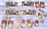16-Christmas-Victorian-Fussy Cut-Embossed-Scraps-Santa-Glittered-Stickers