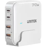 Unitek P1228AWH 70W Desktop GaN Charging Station with 2x USB-C PD Ports & 2x USB-A QC3.0 Ports. - White Colour [P1228AWH]