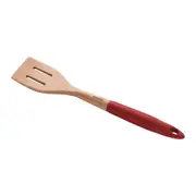 Gourmet Kitchen Rustic Beech Wood Slotted Spatula with Silicone Grip Red 35x6.1x3cm