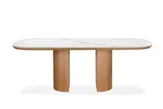 MD Calvin Solid Timber Trunk Legs Ceramic Top Dining Table
