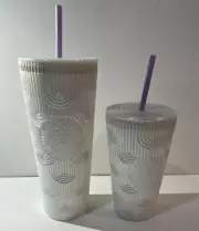New Starbucks 2023 Spring Pearl White Mermaid Scale Tumbler Set 24oz & 16oz