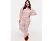 Peter Alexander Womens Plus Fuzzy Stripe PJ Pants/Matching Top-Size 1+ BNWT