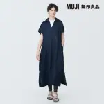 【MUJI 無印良品】女亞麻水洗開領短袖洋裝(共3色)