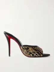[Christian Louboutin] Christian Louboutin - Miss Z Ocelot Lurex And Leather-trimmed Sequined Satin Mules - Leopard print - IT38 IT 38 Animal print