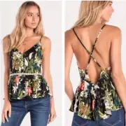 Miss Me Women’s Floral Vibrations Printed Peplum Cami Tank Top - Size XS