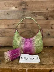 Brahmin Bekka Limeade Ombre Melbourne Leather Shoulder Bag & Cordelia Wallet-NWT