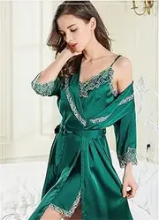 [CASEY-L] Pajamas Women, Sling Short Sleeve Nightdress Silk Female Robe 2 Sets of Women's Summer Family Service