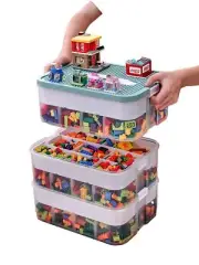 HARAZAQA Plastic Storage Organizer Lego Box Kids Toy Stackable Containers - Blue