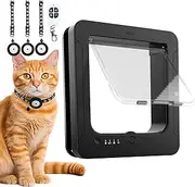 BROTEX Cat Door for Interior Door & Exterior Door with 1 Pcs of Cat Necklace & 2 Magnetic Sensor Keys, Pet Door 4 Way Locking Cat Door with Remote Control, RFID Collar Activated Cat Door (Black)