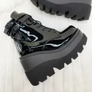 Shaker 52 Black Patent Platform 4.5" Wedge Heel Ankle Boots Size 6-12 NY DEMONIA