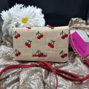 Betsey Johnson Cherry Straw Crossbody Bag – Red Strap & Gold Chain NWT