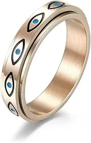 RIUKIU Eye of Horus Turnable Ring, Stylish Stainless Steel Men's and Women's Ring,Gold,10