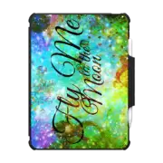 iPad Air 11-inch (M2/M3) Impact Folio Case FLY ME TO THE MOON, REVISITED - Bold Space Galaxy Romantic Typography Lyrics Colorful Blue Green Teal Galactic Cosmic Romance Abstract Painting