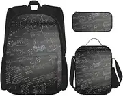 [CADREWY] Math Symbols Pattern Print Travel Bag Adjustable Shoulder Straps Lunch Bag Pencil Case Large Capacity Bag, Black, One Size