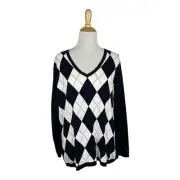 NWT Tommy Hilfiger Women's Navy Argyle V-Neck Sweater Size 0X A13
