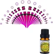 [JDXN] 50 Pieces Acrylic Ear Stretching Kit + Aftercare Jojoba Oil Tapers Plugs Silicone Tunnels Gauges Expander 14G-00G Jewelry 50 Pieces Set Body Piercing Jewelry
