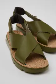Oruga Green Leather/Textile Sandal for Women