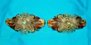 Set 2 Med Feathered Barrettes Pheasant Feathers & Turquoise FREE SHIPPING MBS08
