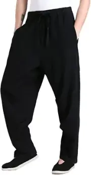 ZooBoo Men's Martial Arts Pants Kung Fu Linen Trousers Tang Suit Pants Size XL