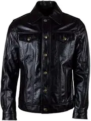 [Clara Leather Jackets] Mens Real Leather Police Uniform Military Style Shirt BLUF Gay Full Sleeves