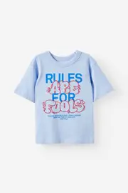 [Cotton On Kids] Cotton On Kids - Jonny Short Sleeve Graphic Print Tee - Dawn blue/rules are for fools 9-10 DAWN BLUE/RULES ARE FOR FOOLS