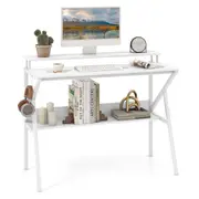 Giantex Versatile Writing Desk Computer Desk w/Monitor Stand & Hanging Hook White