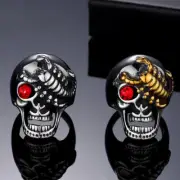 Vintage Scorpion King Red CZ Skull Men's Biker Ring Stainless Steel Size 7-13