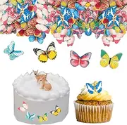 VANANA 120Pcs Edible Butterfly Cake Topper, 3D Colorful Realistic Cake Topper Cupcake Dessert Decoration for Birthday Party Wedding Food Decorations Mixed Size